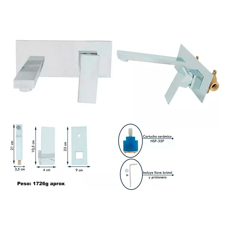Grifería Monocontrol Para Lavamanos De Pared Cuadrado