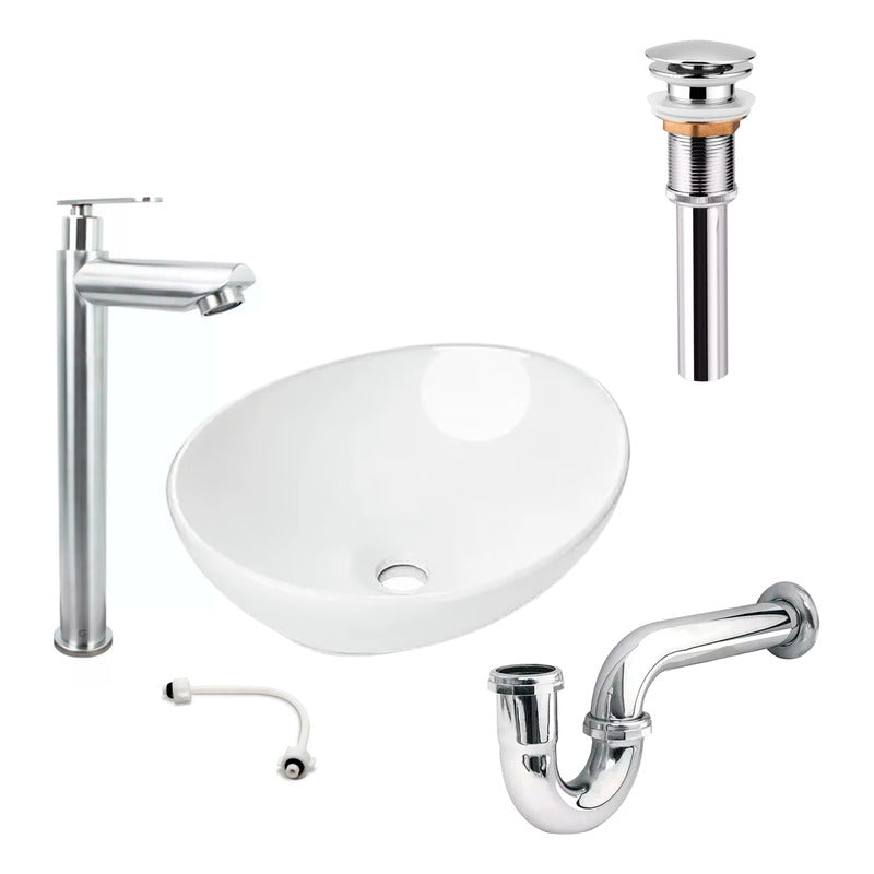 Combo Lavamanos Canoa+griferia Agua Fria+ Push Y Sifon Gf1