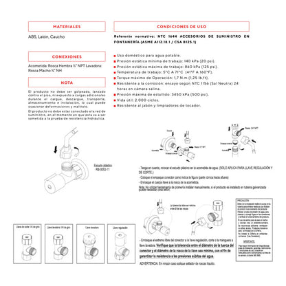 Grifo Lavadora Plástica Blanca