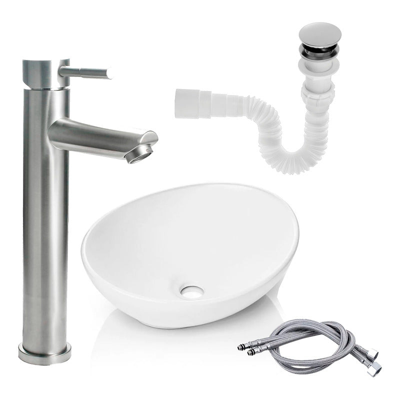 Kit Lavamanos+grifo Monocontrol Satinada Recto+push+acople