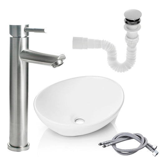 Kit Lavamanos+grifo Monocontrol Satinada Recto+push+acople