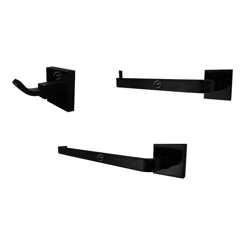 Set De Accesorios Cuadrados Para Baño X3 Color Negro