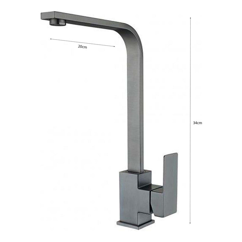 Grifería Monocontrol Lavaplatos Cuello En L Acero Inox. Gris