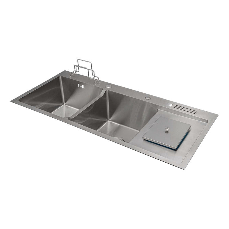 Lavaplatos Plateado Doble Poceta 100x45cm +accesorios