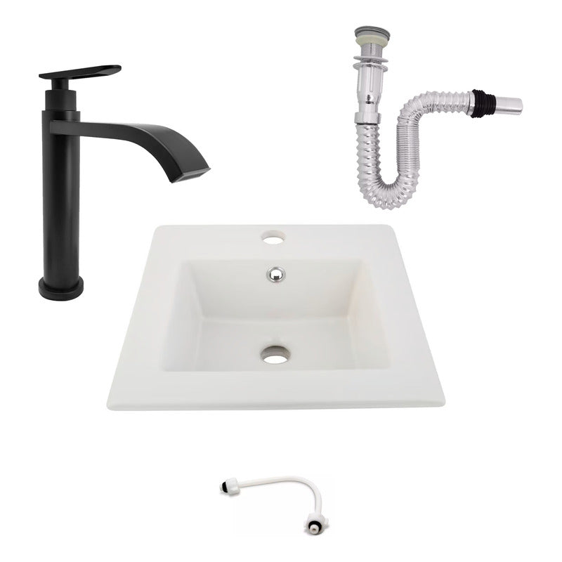 Kit Placa Lavamanos 41cm+griferia Agua Fria+push Flexible 2