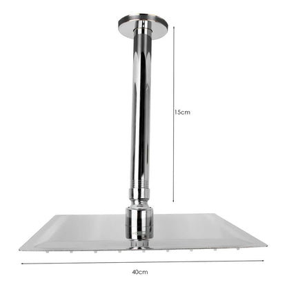 Ducha, Regadera Cuadrada Metálica, 40 Cm Con Tubo De Techo