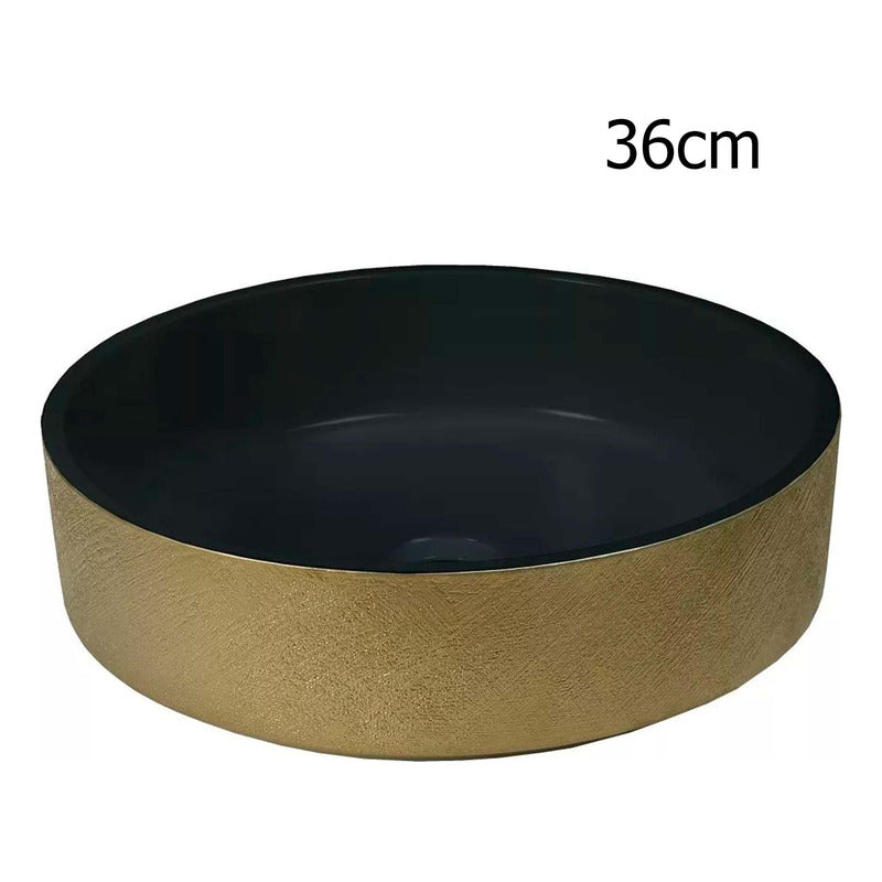 Lavamanos Redondo Negro/dorado 36x36cm