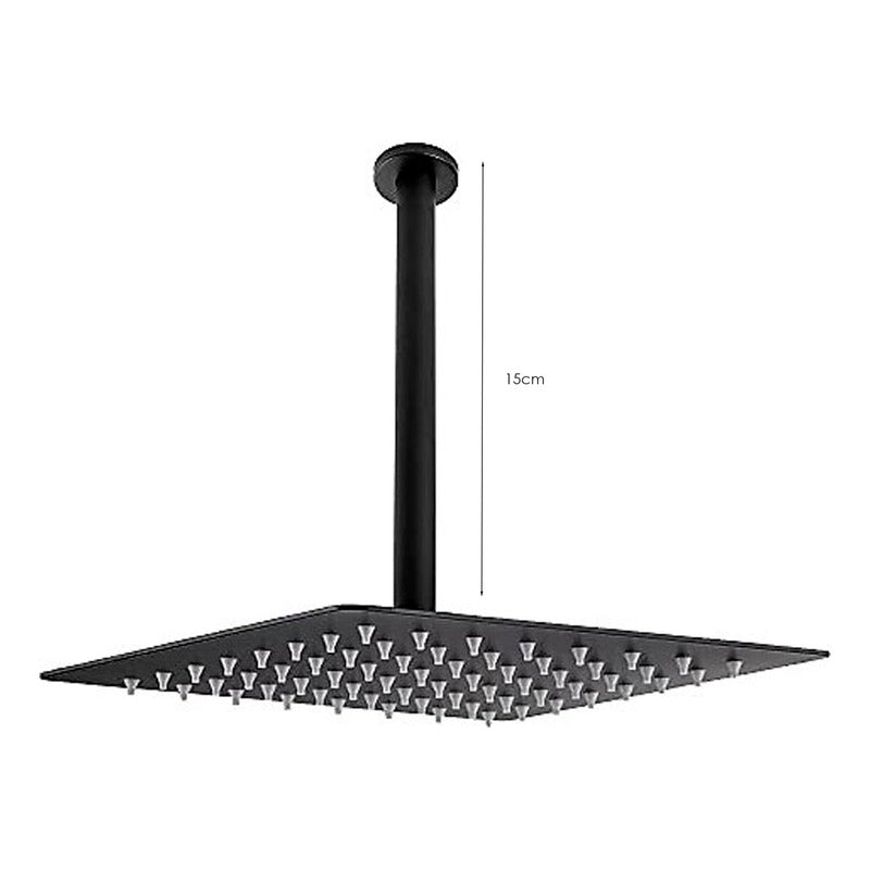 Ducha Negra Cuadrada Con Tubo A Techo En Acero Inoxidable