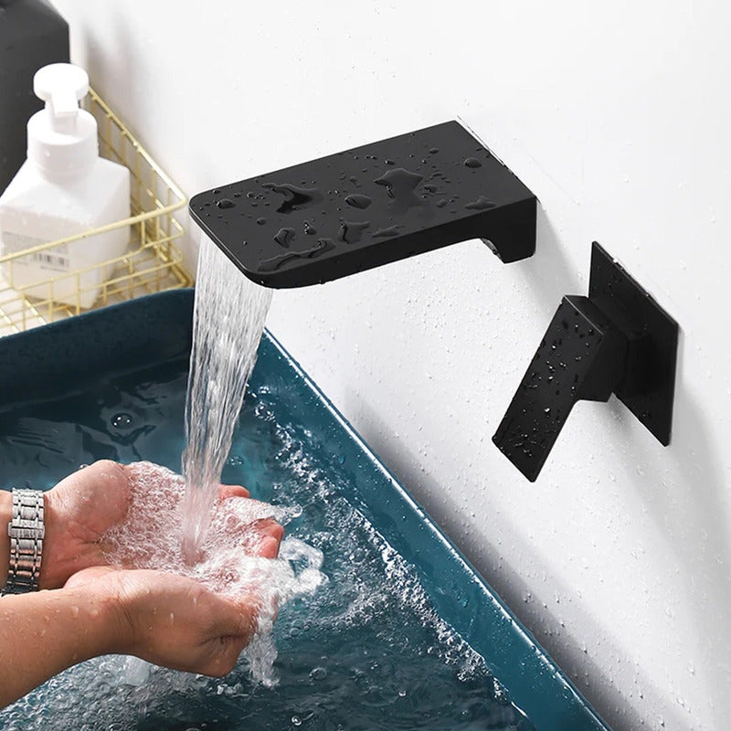 Griferia Monocontrol Lavamanos Pared Cascada Negro Mate