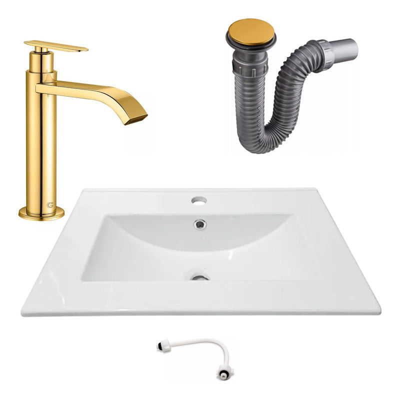 Combo Placa Lavamanos 61*46,5cm+grifo Agua Fria+push Oro1