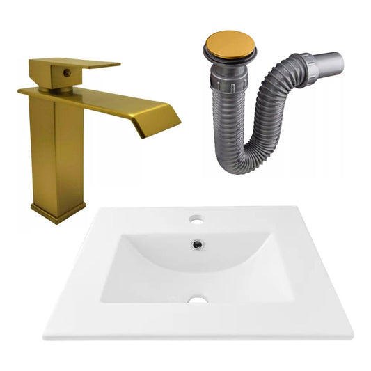 Combo Placa Lavamanos 51*40cm+griferia Monocontrol+push Oro7