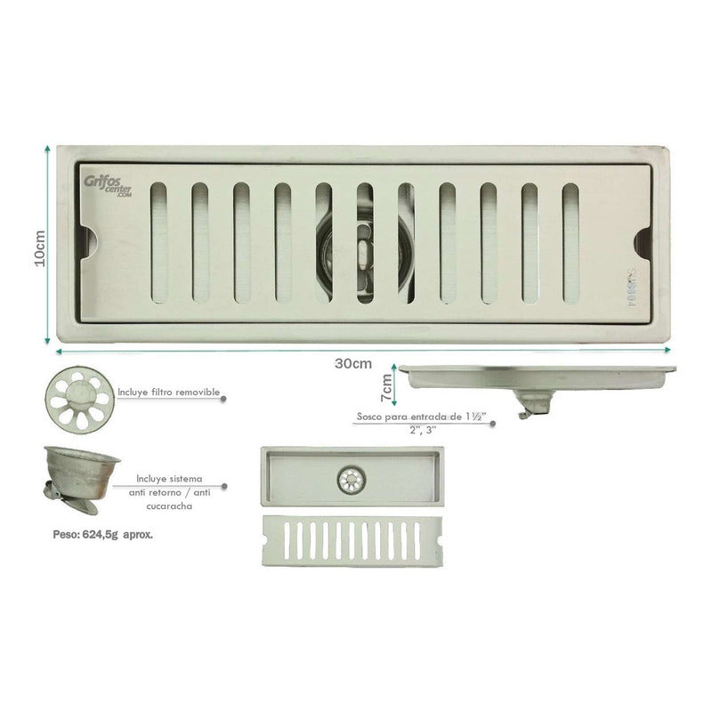 Rejilla Rectangular 30 Cm Ladrillo En Acero 304
