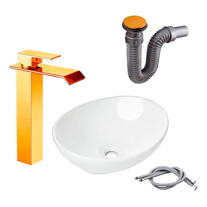 Kit Lavamanos Canoa+griferia Mono.cascada Brillante+push Oro