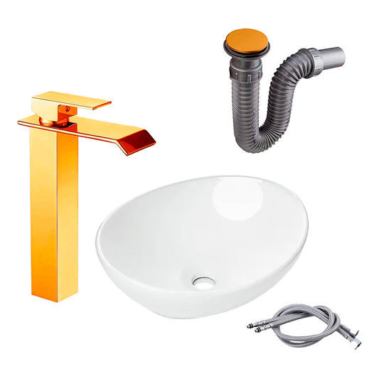 Kit Lavamanos Canoa+griferia Mono.cascada Brillante+push Oro