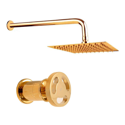 Kit Ducha Dorada 20cm+tubo+registro Manija Ducha Industry