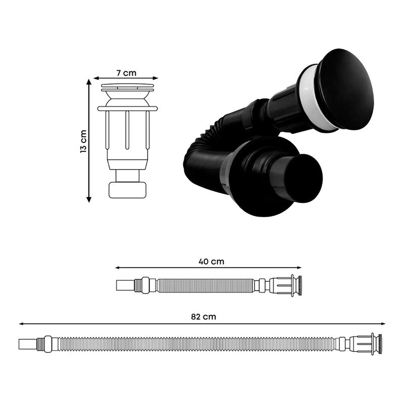 Kit Lavamanos Canoa+griferia Agua Fria Hc+push Negro