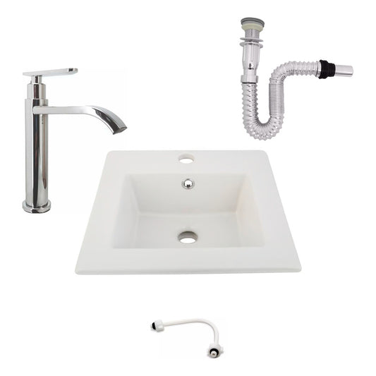 Kit Placa Lavamanos 41cm+griferia Agua Fria+push Flexible 1