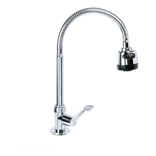 Grifería Llave Lavaplatos Acero Cuello Flexible Plateado