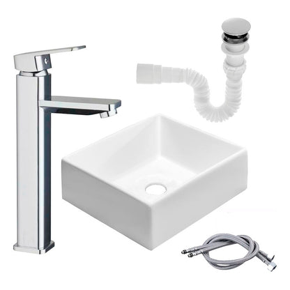 Kit Lavamanos Cuadrado+grifo Monocontrol Cuadrada Cromo+push