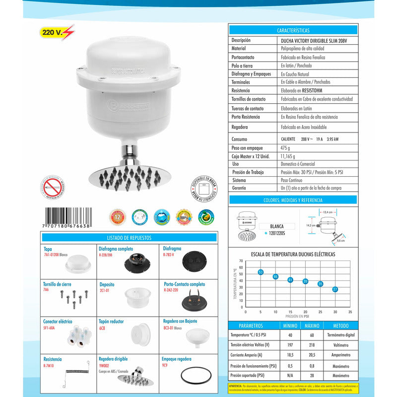 Ducha Electrica Victory Blanca Slim 120v