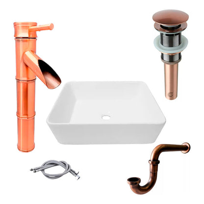 Kit Lavamanos Rectang+griferia Monoc.+push+sifon Cobre Ant.