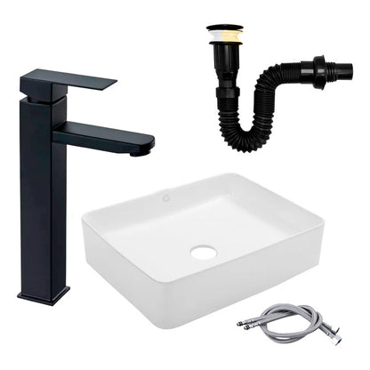Kit Lavamanos Rect.+griferia Monocontrol Cuadrada+push Negro