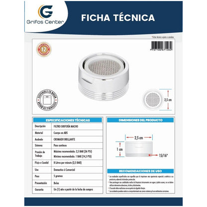 Filtro Ahorrador De Agua Plástico Macho