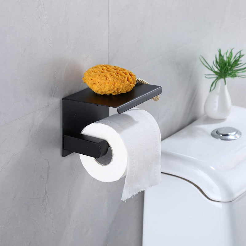 Portarrollos Con Soporte Cuadrado Negro