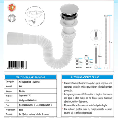 Kit Lavamanos Rectangular+griferia Agua Fria Cromada+push