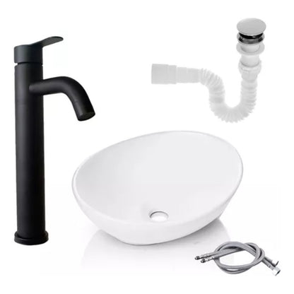 Kit Lavamanos Canoa+griferia Monocontrol Negro Mate+push Fle