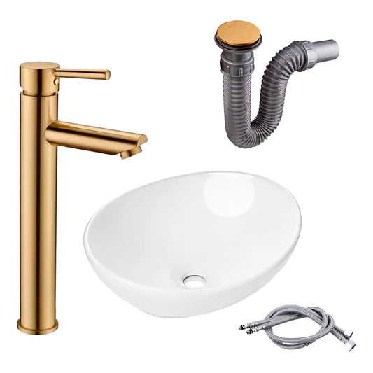 Kit Lavamanos Canoa+griferia Monocontrol Cepillada+push Oro