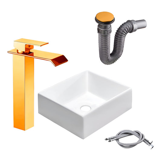 Kit Lavamanos Cuadrado+griferia Mono.cascada Brill+push Oro