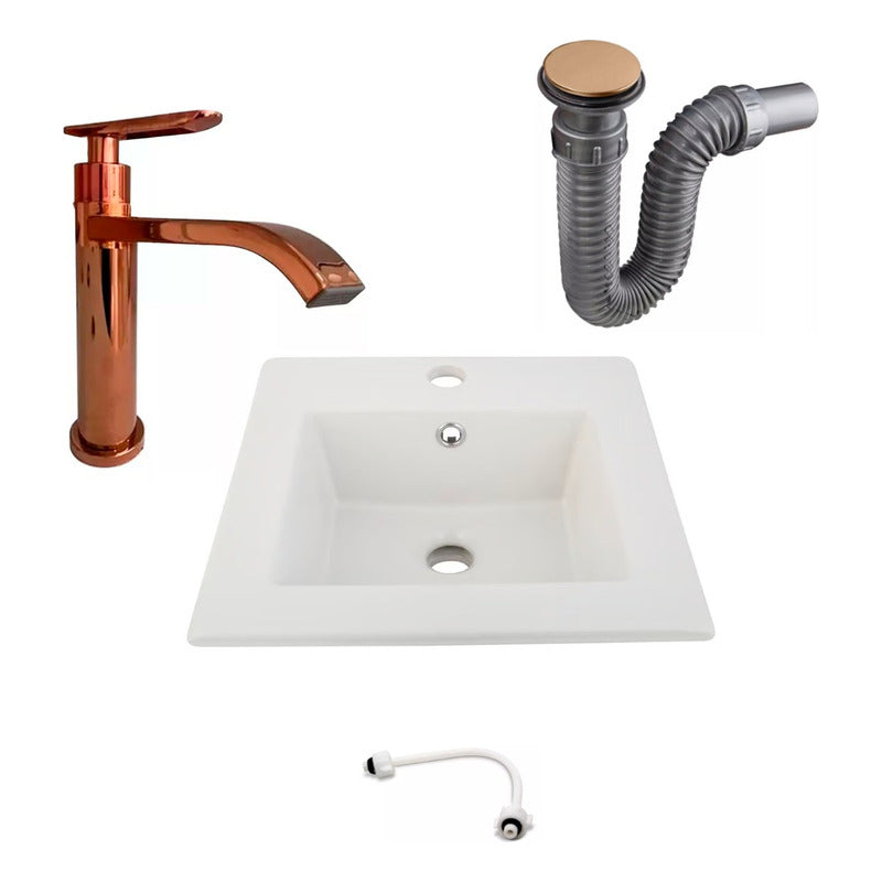 Combo Placa Lavamanos 41*41cm+griferia Agua Fria+push Rose1
