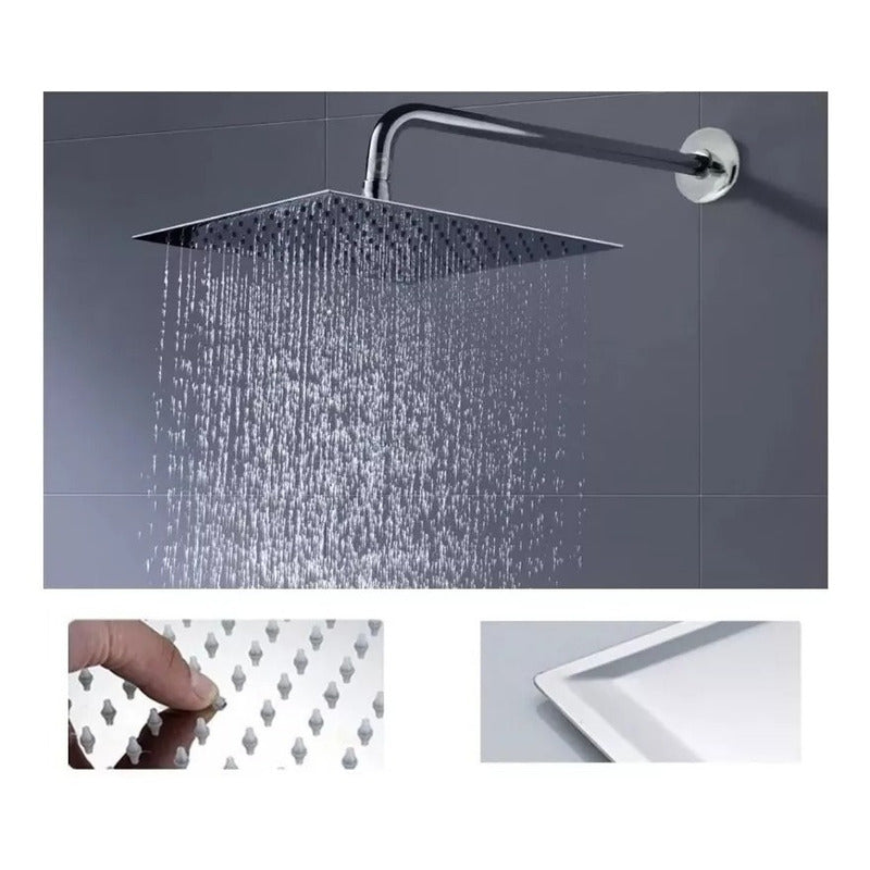 Ducha Regadera Anticalcárea 30x30 Cuadrada, Kit Tubo Lujo