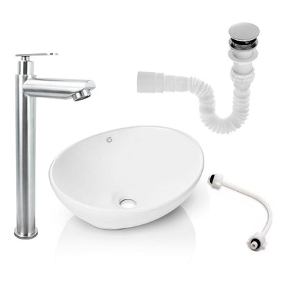 Kit Lavamanos Blanco+griferia Agua Fria+push Y Acople