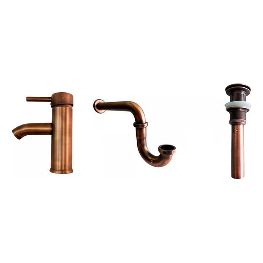 Kit Llave Lavamanos Baja + Sifón + Desagüe Cobre Antiguo