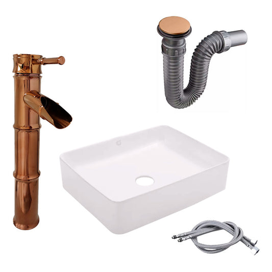 Kit Lavamanos Rectang+griferia Monocontrol Bambu+push Rosa
