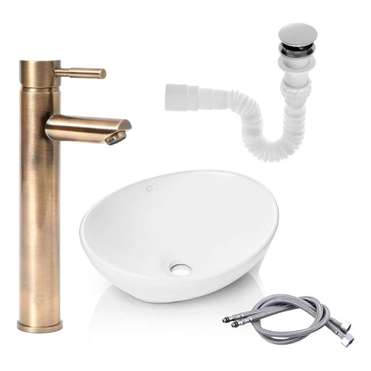 Kit Lavamanos+ Grifo Monocontrol Recto Bronce Antiguo+push