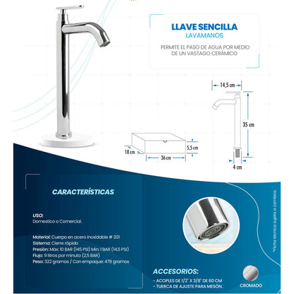 Kit Lavamanos Cristal Transp Y Griferia Monocontrol, Desague