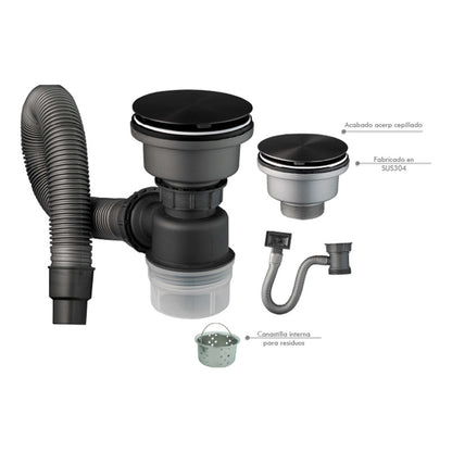 Kit Canastilla Negro Invisible+sifon Lavaplatos Sencillo