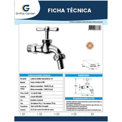 Llave De Jardin Metalica Con Racor De 1/2