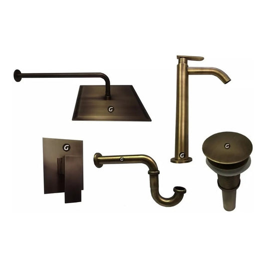 Kit Grifería Baño Vintage Bronce Antiguo