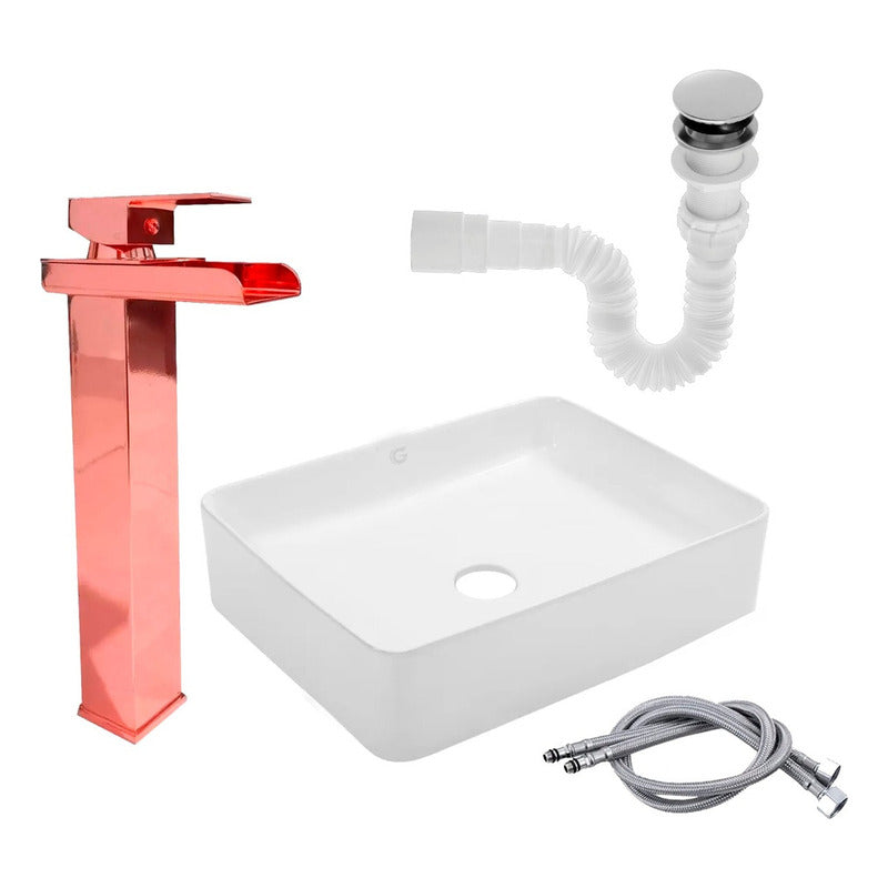 Kit Lavamanos Rectangular+grifo Monocontrol Cascada Ros+push