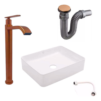 Kit Lavamanos Rectang+griferia Agua Fria Cepilado+push Rosa