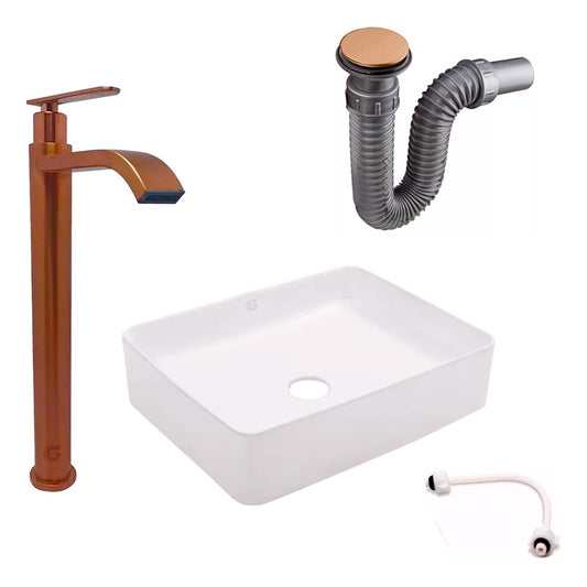 Kit Lavamanos Rectang+griferia Agua Fria Cepilado+push Rosa