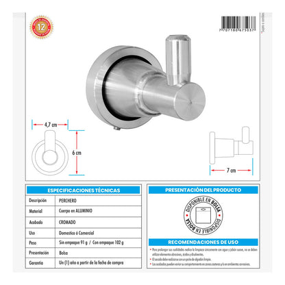 Perchero Para Baño En Aluminio Plateado
