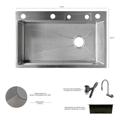 Lavaplatos Inteligente Plateado 75x46cm+griferia Lluvia