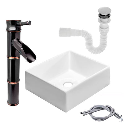 Kit Lavamanos Cuadrado+grifo Monocontrol Bambú Negro+push