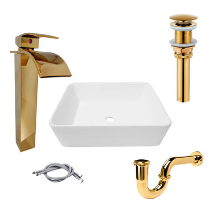 Combo Lavamanos Rectang.+griferia Monoc +push+sifon Oro Gf3