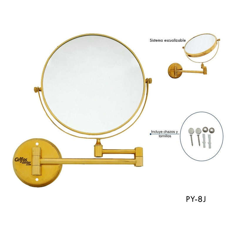 Espejo Para Baño Retráctil Circular Vintage Dorado Con Aumen